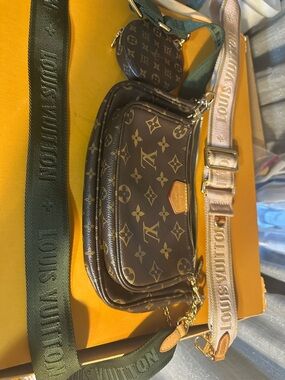 Louis Vuitton Monogram Multi Pochette with Green and Pink Straps